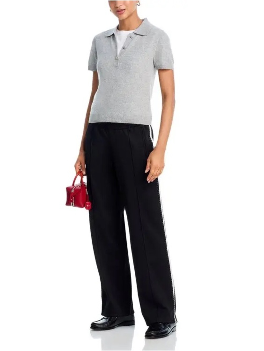 Aqua Heather Gray Short Sleeve Polo Knit Top